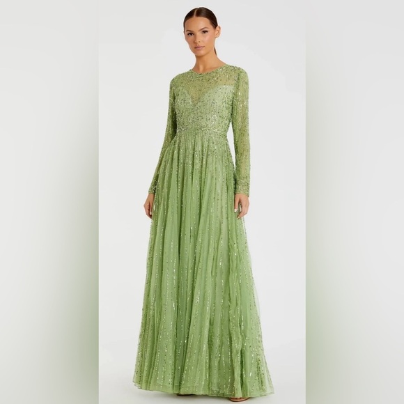 Mac Duggal Dresses & Skirts - NWT| 5636 Sage Green Illusion High Neck Long Sleeve Embellished Gown Size 10
